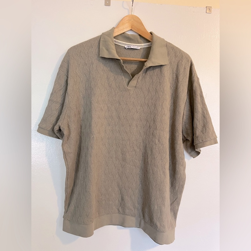 Zara Polo Shirt - Woven pattern - Grey/Green - XL